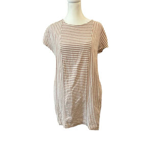 Madewell Size XS Stripe Play Button Back Tee‎ Dress Linen Blend With Pockets